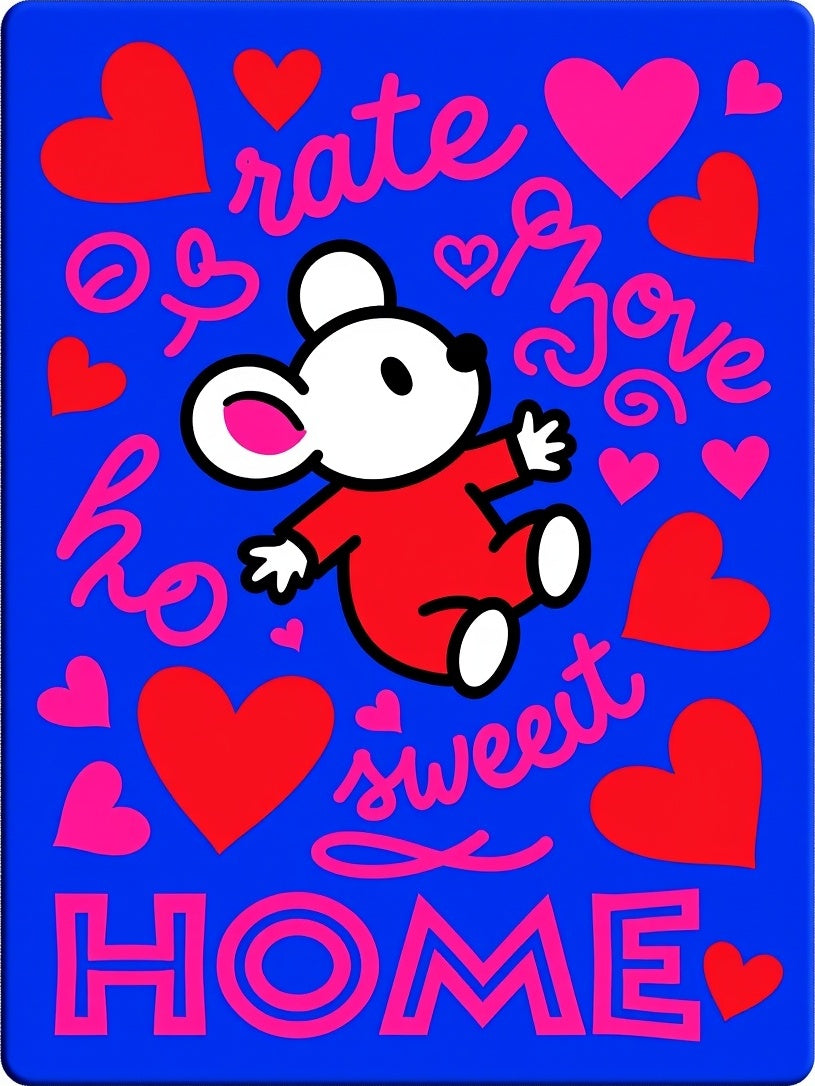Cute Red Mouse Hearts Sweet Home Narrative Rug