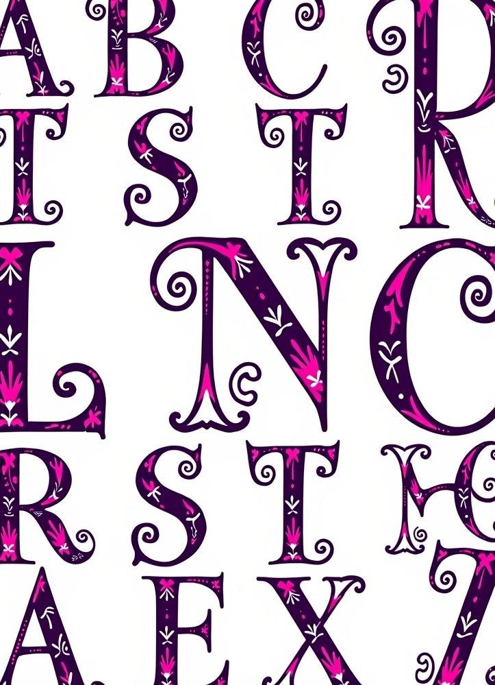 Ornate Alphabet Collage Deep Purple Pink Rug