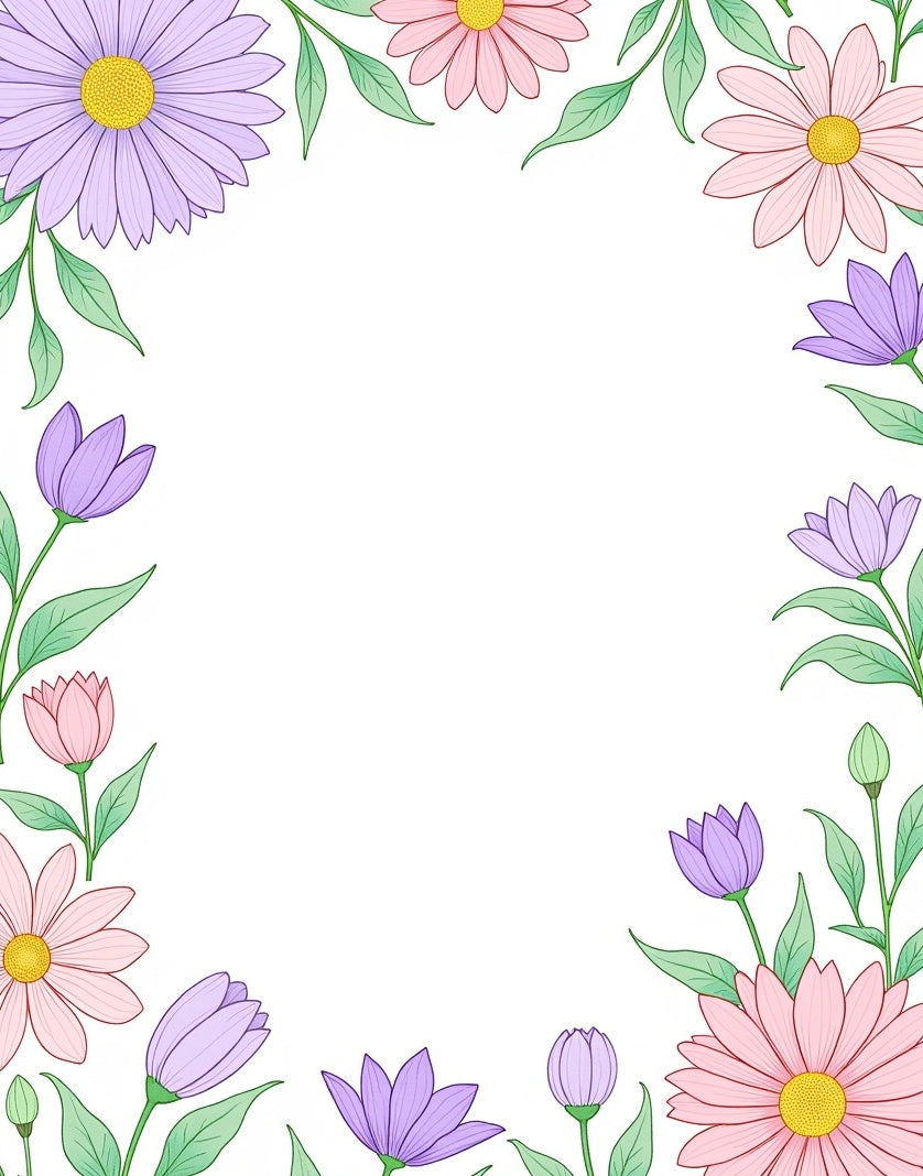 Pastel Floral Border Frame Rug