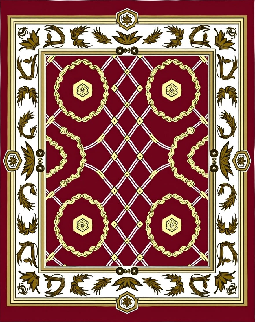 Crimson Woven Wreath Medallion Rug