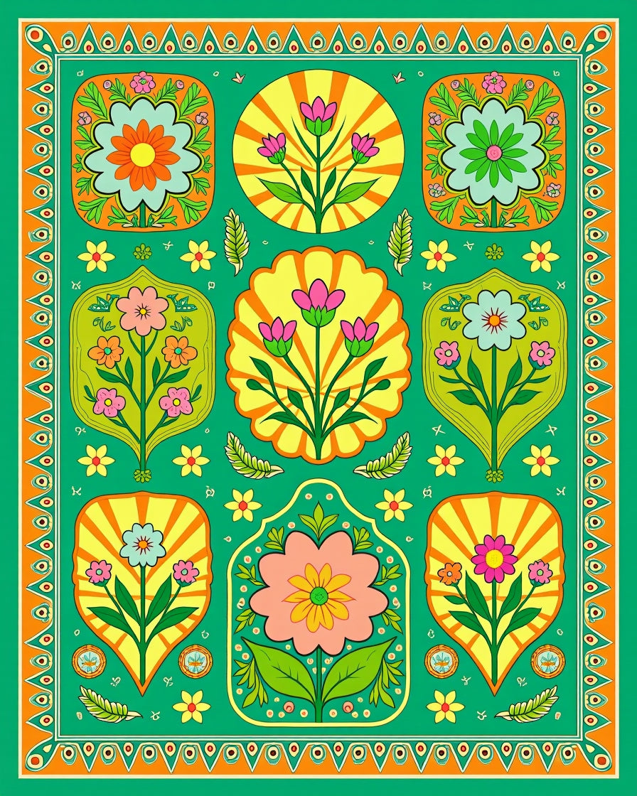 Vibrant Folk Art Floral Medley Rug