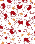Whimsical Red Figures Golden Stars Rug