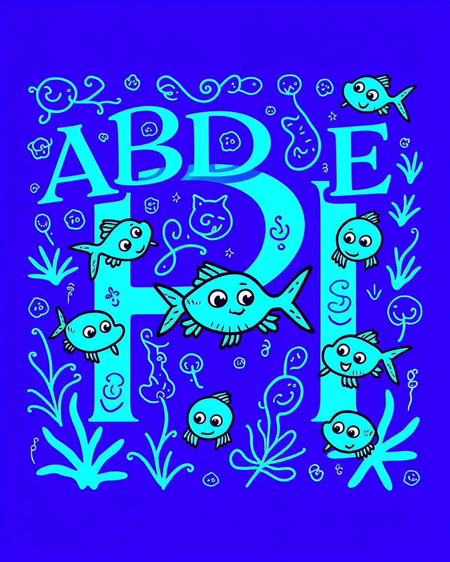 Aqua Fish Alphabet Aqua Swirls Rug