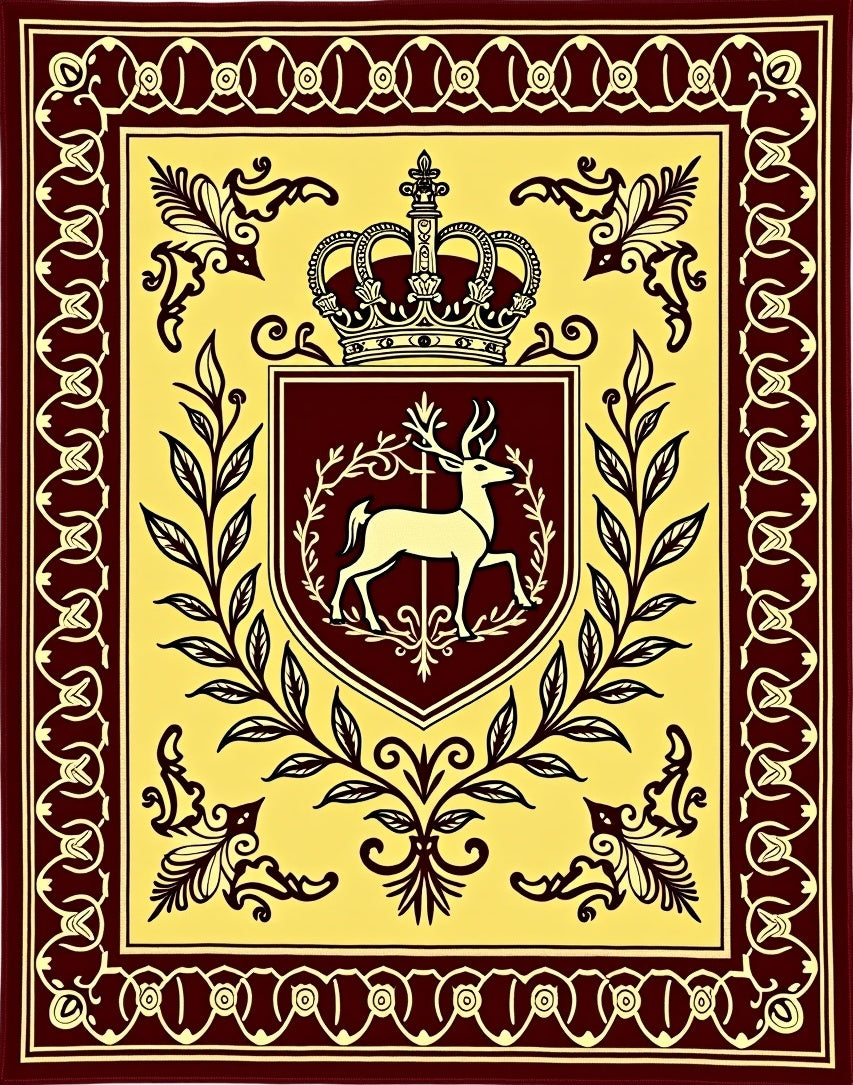 Regal Deer Crest Crown Emblem Rug