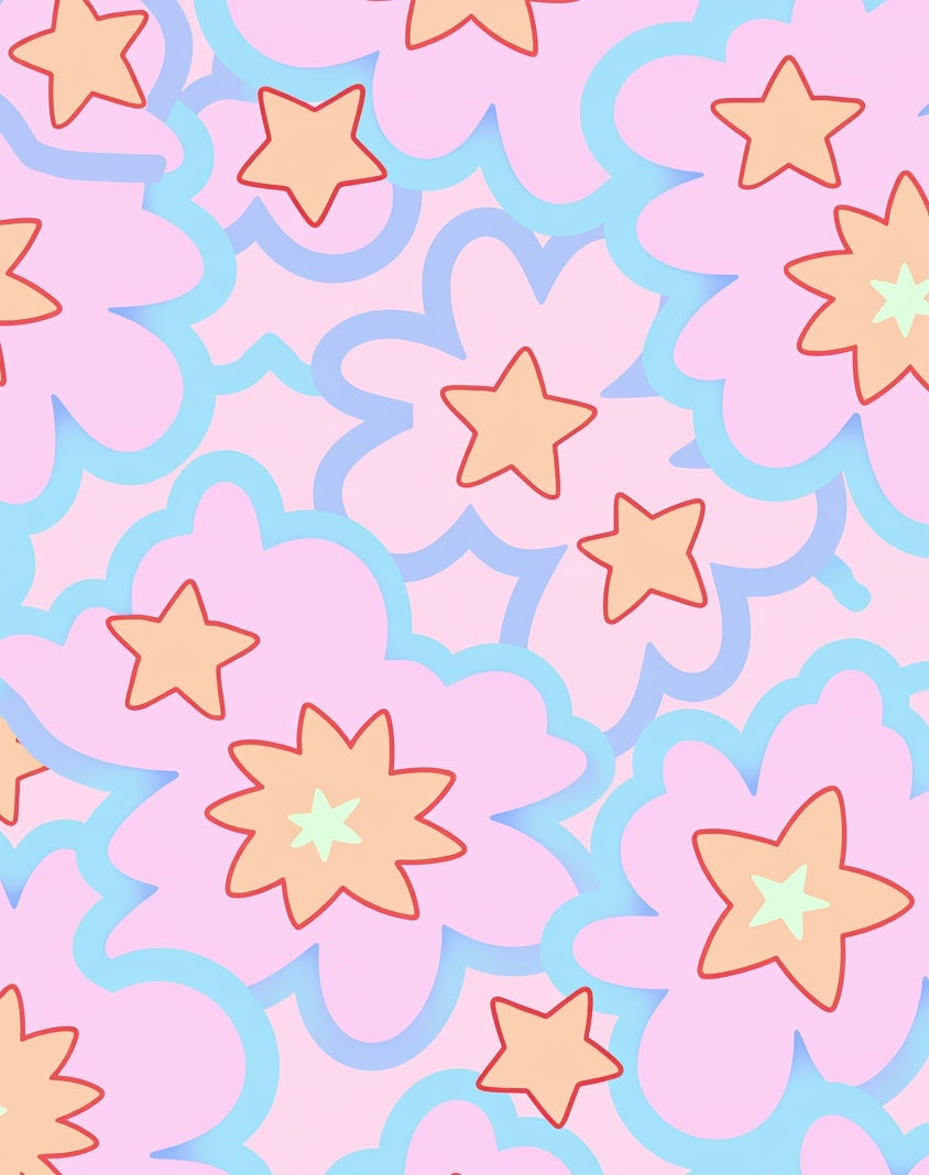 Pastel Pink Starburst Cloud Collage Rug