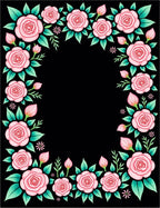 Pink Roses Black Floral Wreath Rug