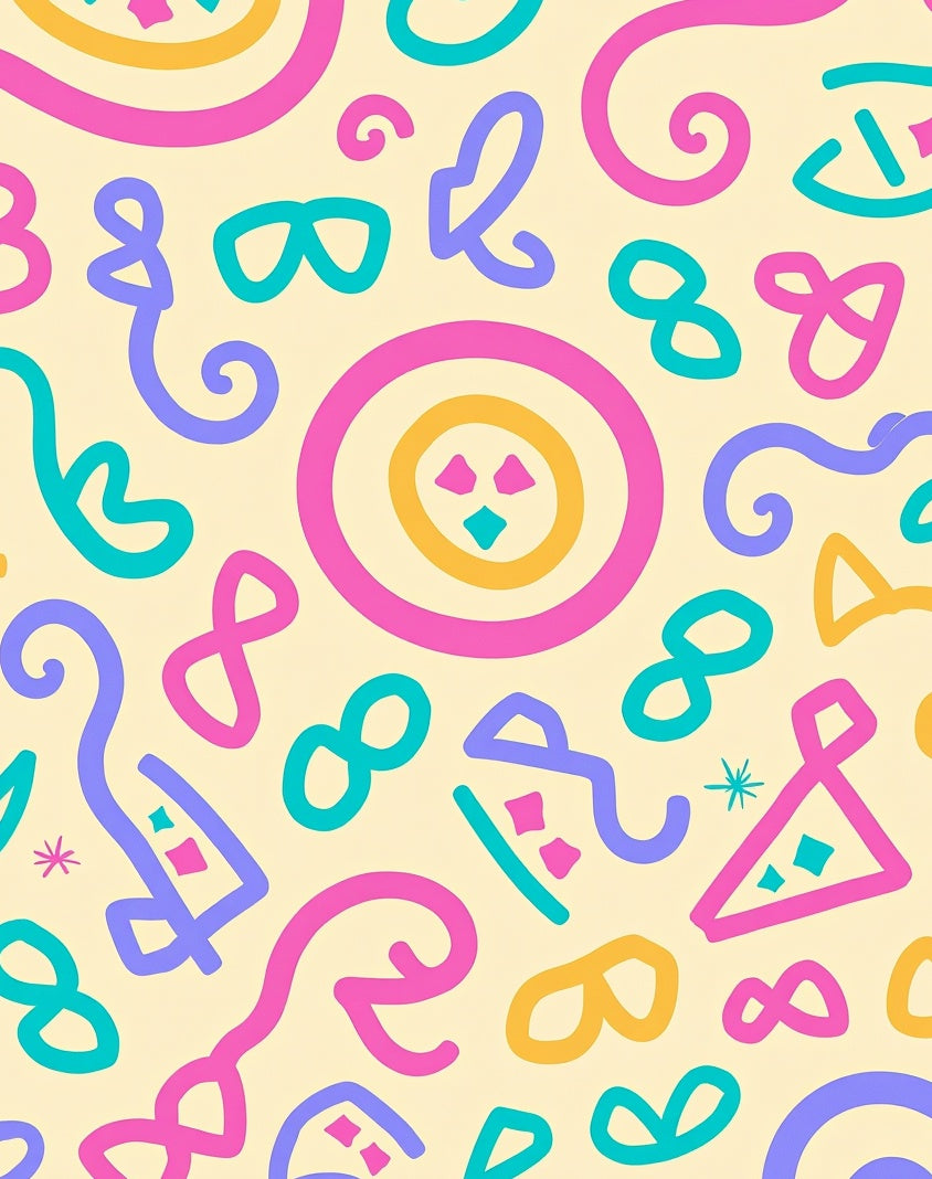Whimsical Abstract Pink Teal Yellow Swirls Rug