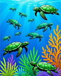 Sea Turtle School Underwater Cartoon Rug