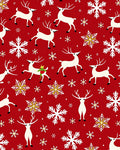 Red Reindeer Snowflake Repeating Pattern Rug