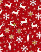 Red Reindeer Snowflake Repeating Pattern Rug