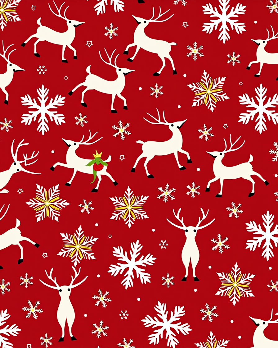 Red Reindeer Snowflake Repeating Pattern Rug