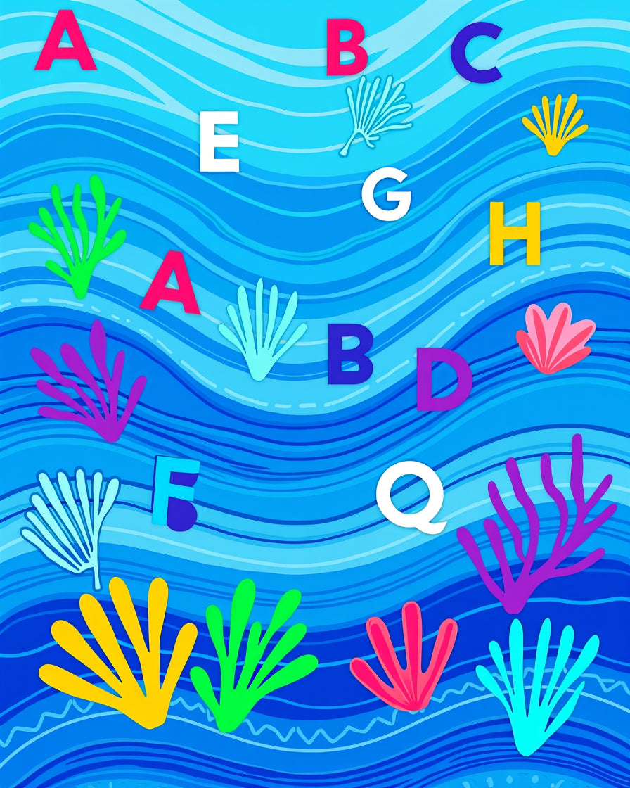 Oceanic Alphabet Coral Scene Rug