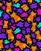 Orange Striped Cats Purple Blob Collage Rug