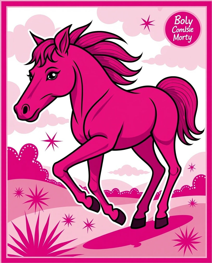 Vibrant Pink Horse Starry Landscape Rug