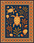 Yellow Teal Turtle Sea Life Border Rug