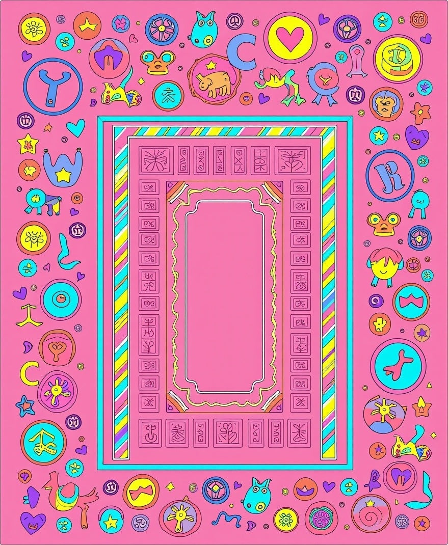 Whimsical Pink Cartoon Critter Medallion Rug