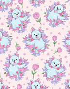 Cute Blue Dog Floral Pink Tulips Rug