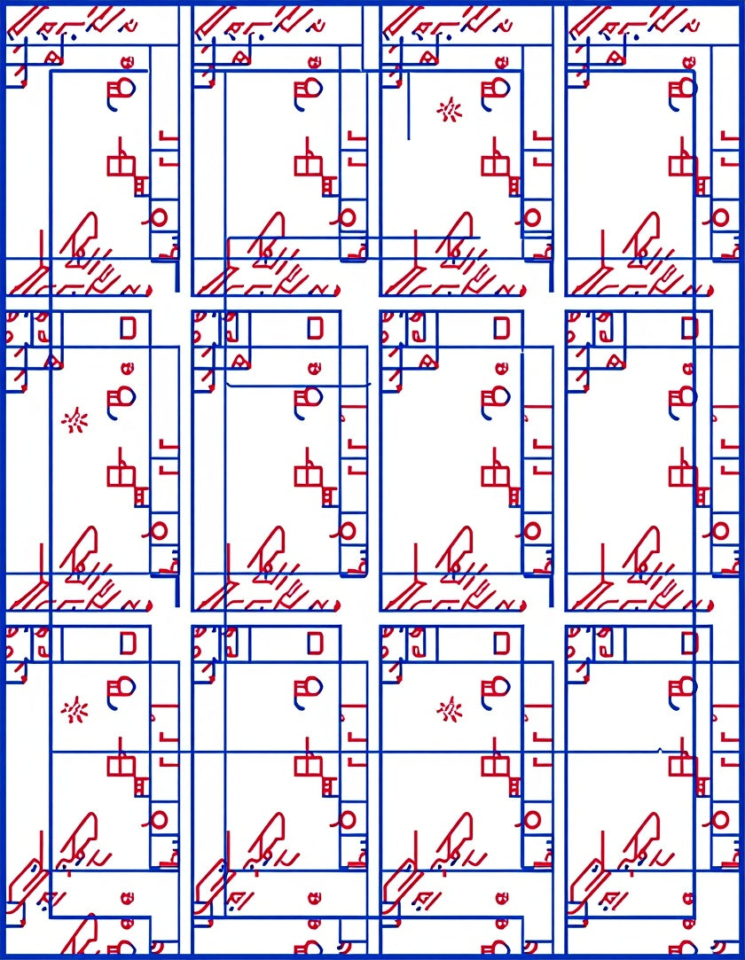 Red and Blue Geometric Grid Rug