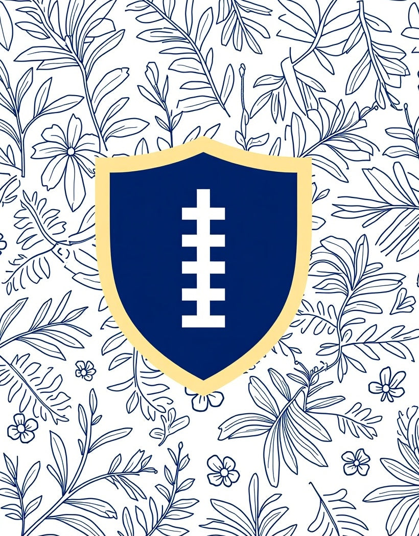 Navy Blue Shield Botanical Line Art Rug