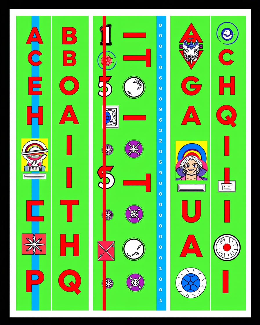 Vibrant Green Retro Alphabet Icons Rug