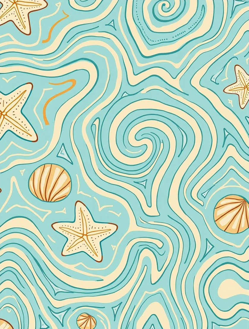 Coastal Starfish Swirl Aqua Rug