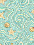 Coastal Starfish Swirl Aqua Rug