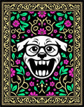 Whimsical Grinning Dog Pink Floral Rug