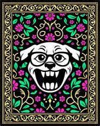 Whimsical Grinning Dog Pink Floral Rug