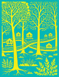 Yellow Treehouses In Tropical Jungle Rug
