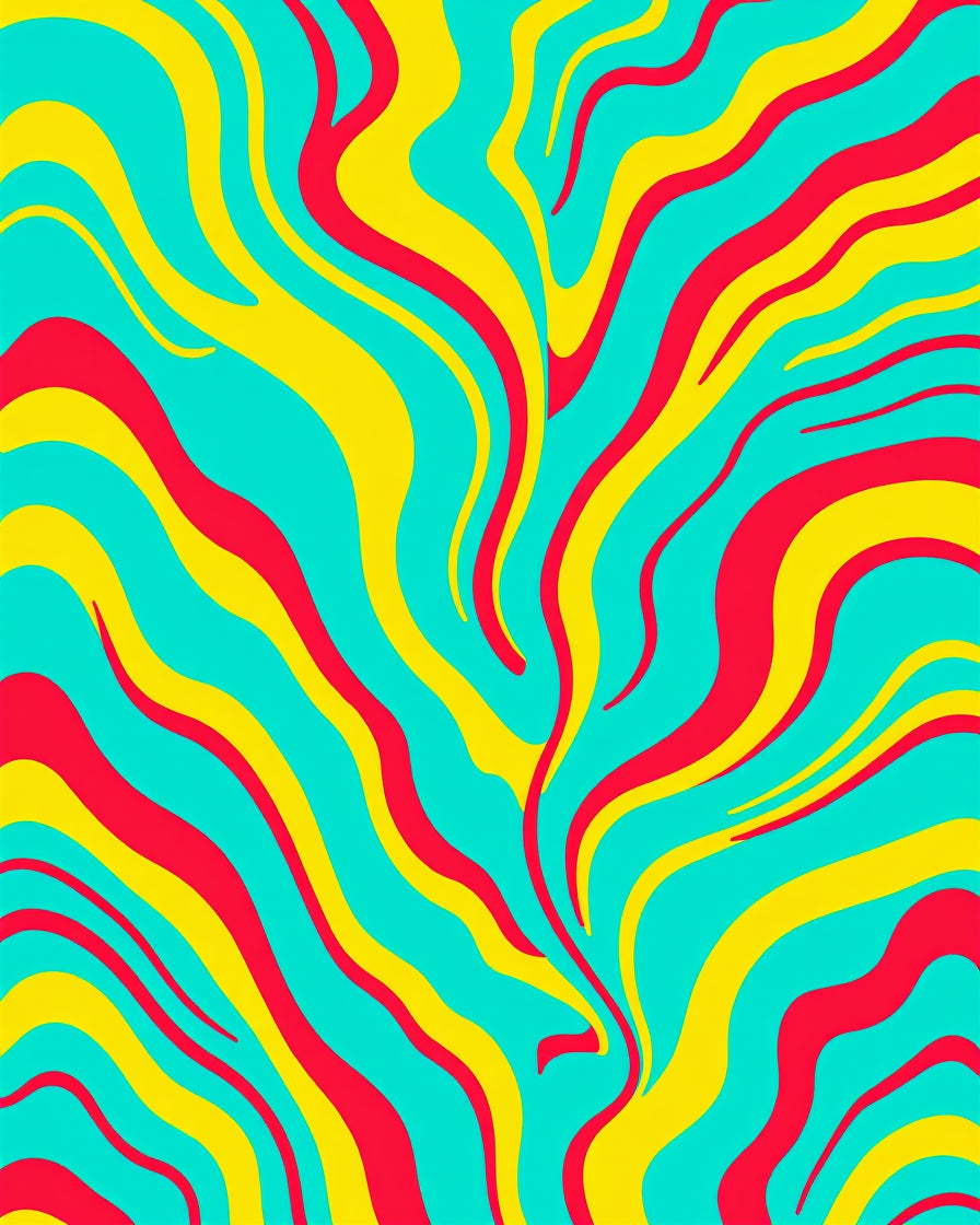 Vibrant Turquoise Red Yellow Swirl Rug