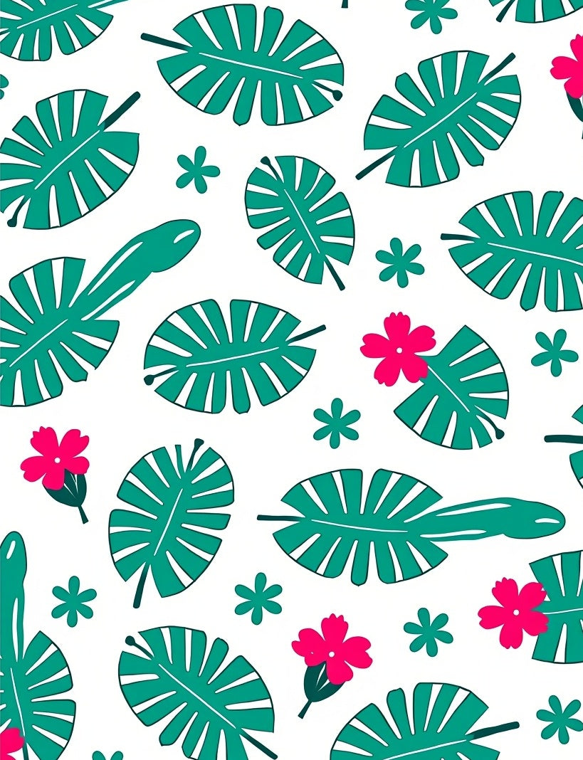 Tropical Green Leaf Pink Flower Burst Rug