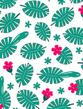 Tropical Green Leaf Pink Flower Burst Rug