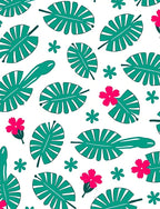 Tropical Green Leaf Pink Flower Burst Rug