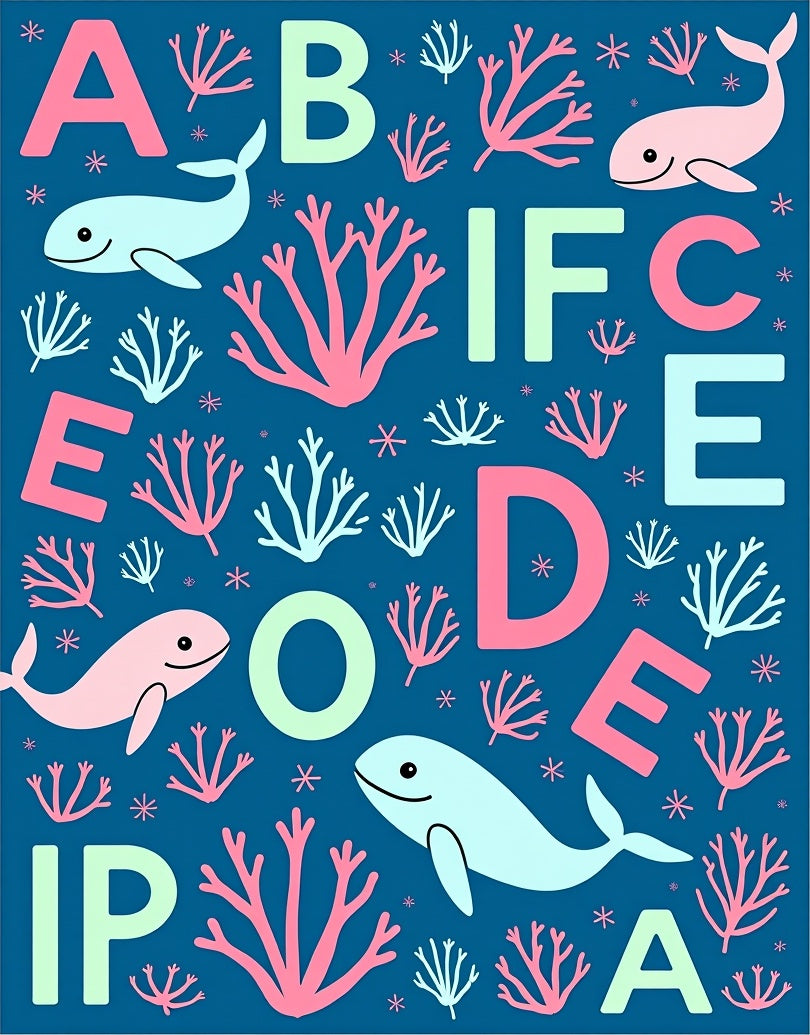 Ocean Alphabet Whales Coral Rug