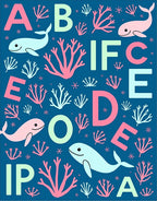 Ocean Alphabet Whales Coral Rug