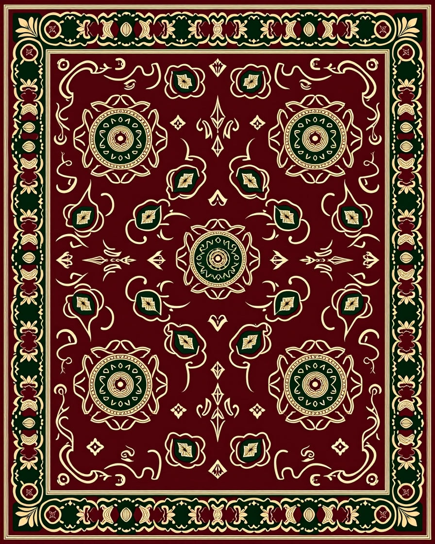 Deep Red Medallion Border Rug