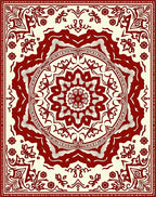 Deep Red Floral Mandala Centerpiece Rug