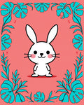 Kawaii White Bunny Tropical Foliage Coral Rug