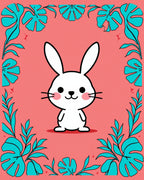 Kawaii White Bunny Tropical Foliage Coral Rug