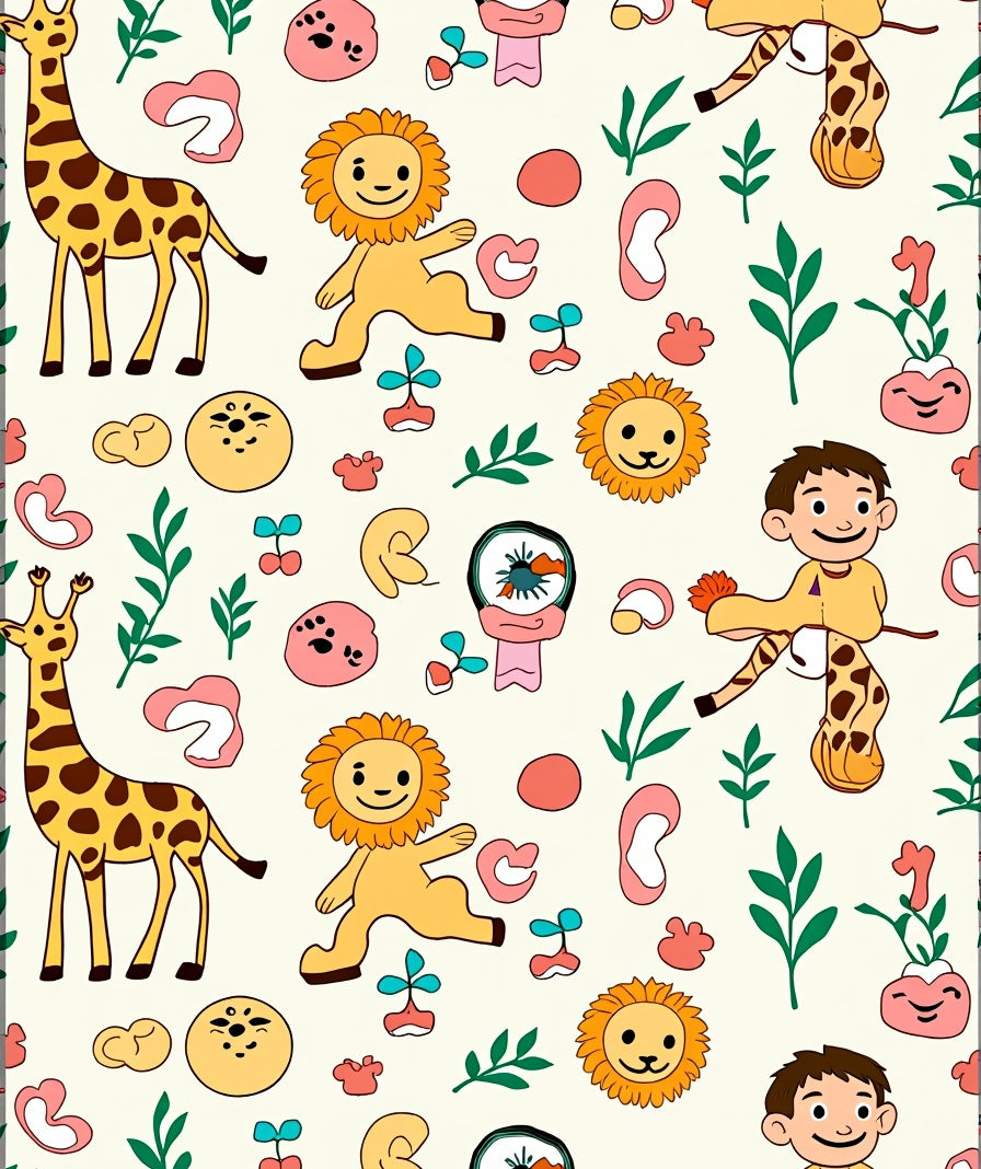 Playful Yellow Animals Geometric Arrangement Rug