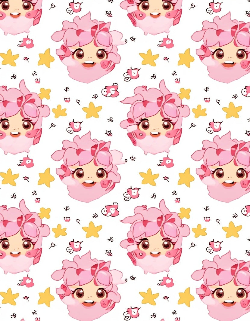 Pink Kawaii Character Starry Repeat Rug