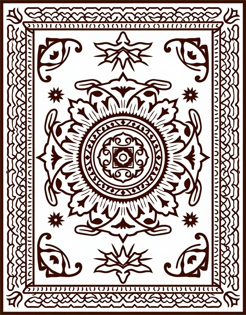 Brown Oriental Medallion Floral Border Rug