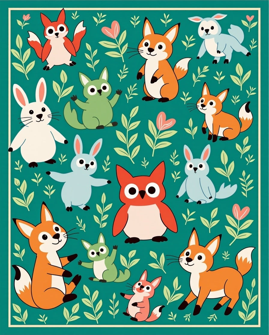Whimsical Forest Friends Colorful Creatures Rug