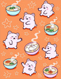 Cute Pink Bears with Ramen Bowls Rug