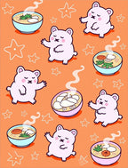 Cute Pink Bears with Ramen Bowls Rug