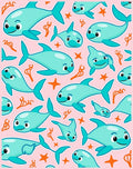 Playful Blue Dolphin Ocean Collage Rug