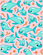 Playful Blue Dolphin Ocean Collage Rug