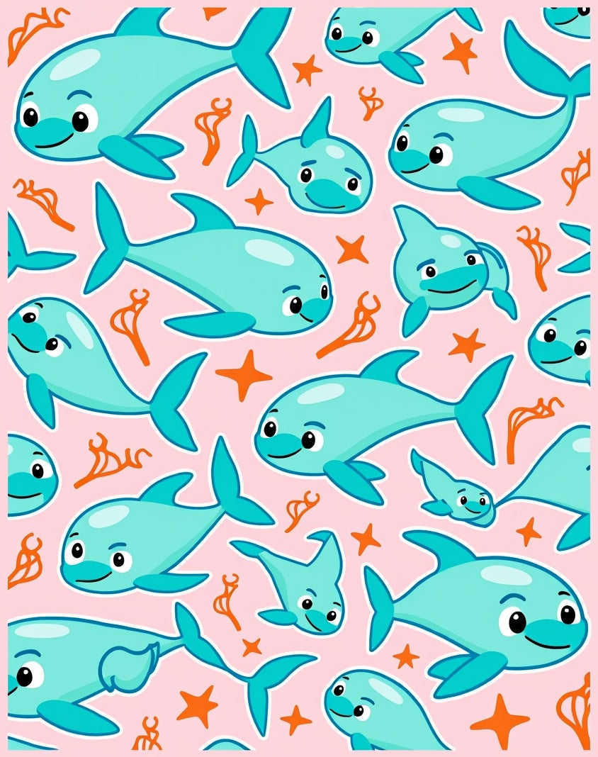 Playful Blue Dolphin Ocean Collage Rug