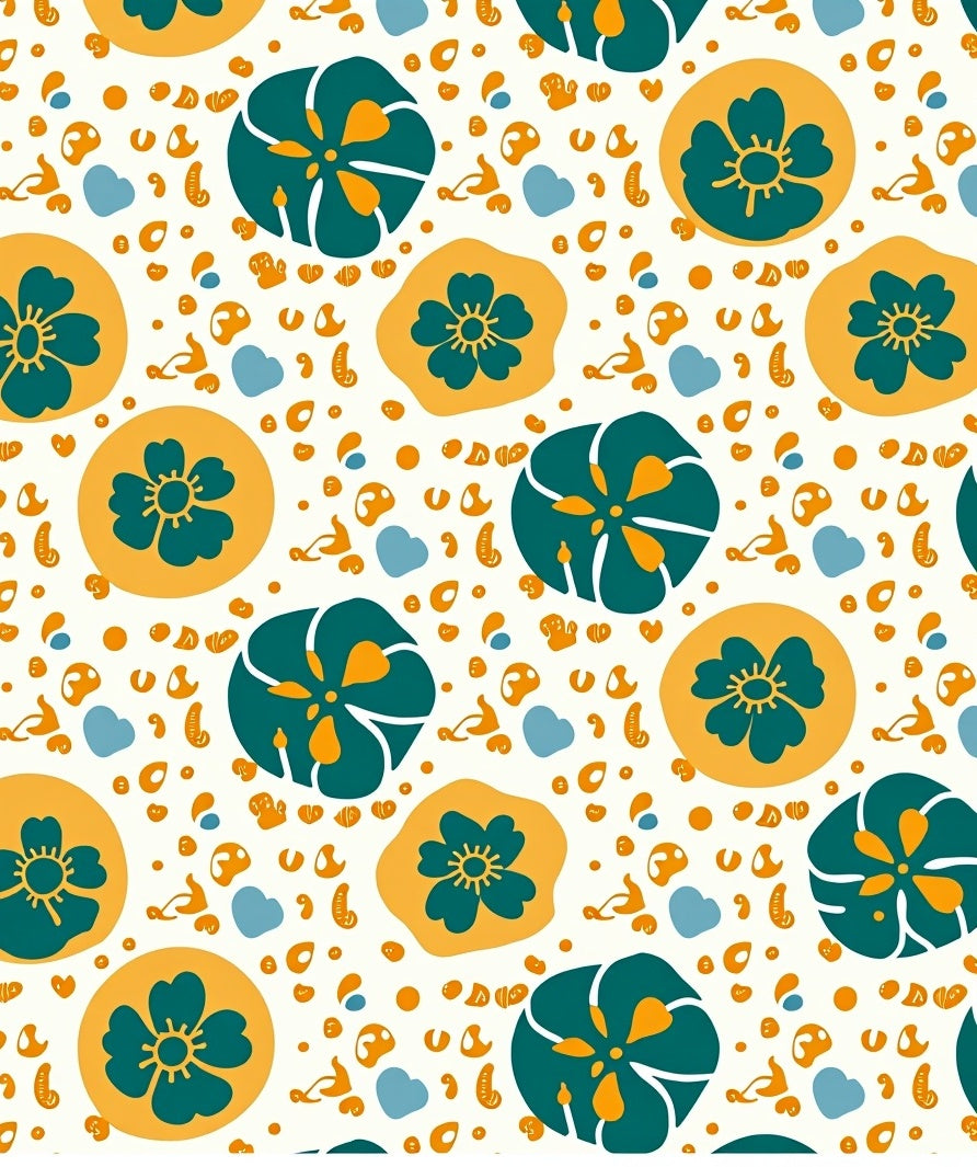 Whimsical Teal Yellow Floral Scatter Rug