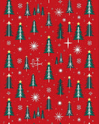 Festive Red Evergreen Forest Snowflakes Rug